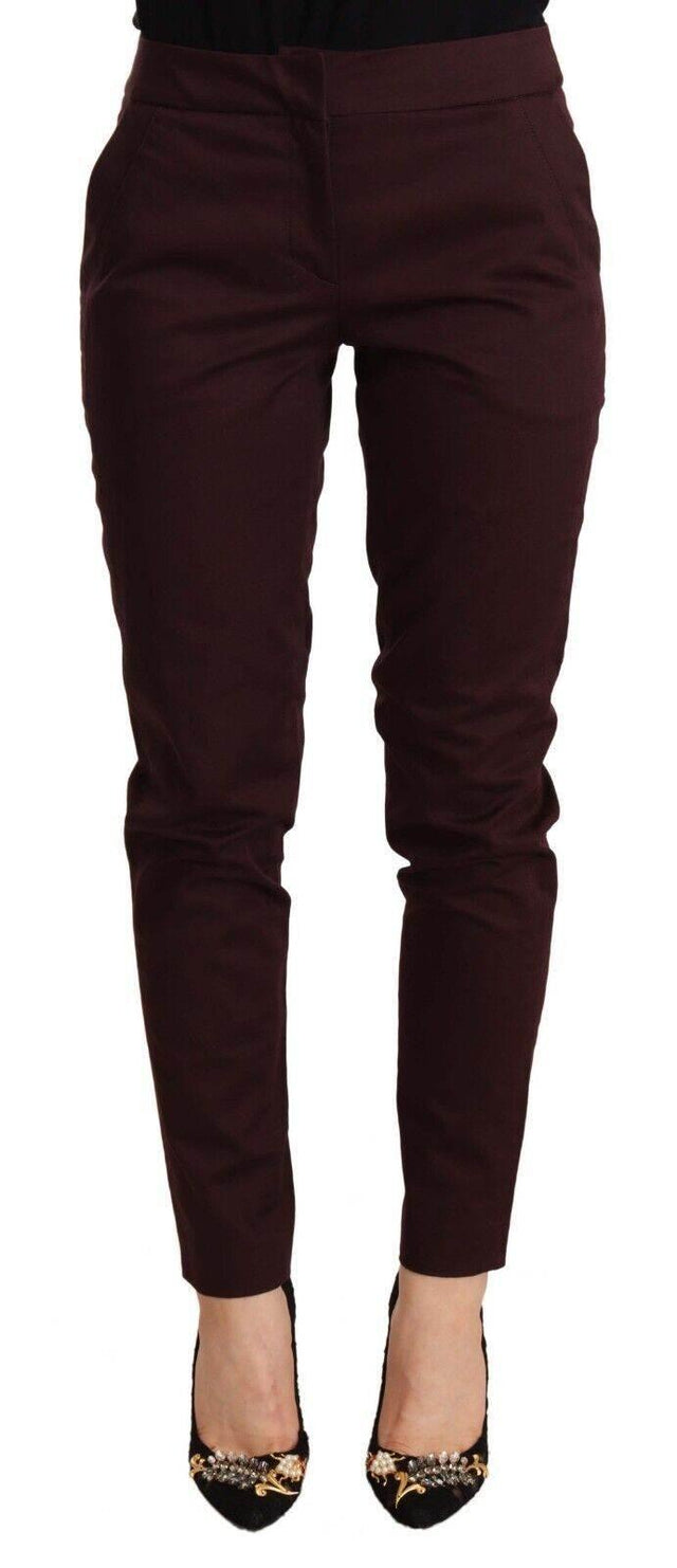Just Cavalli Maroon Slim Fit Skinny Pants with Zipper Detail - Hilstor