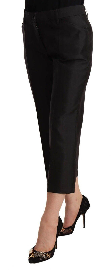 Dolce & Gabbana Black 100% Silk Flared Cropped Pants - Hilstor