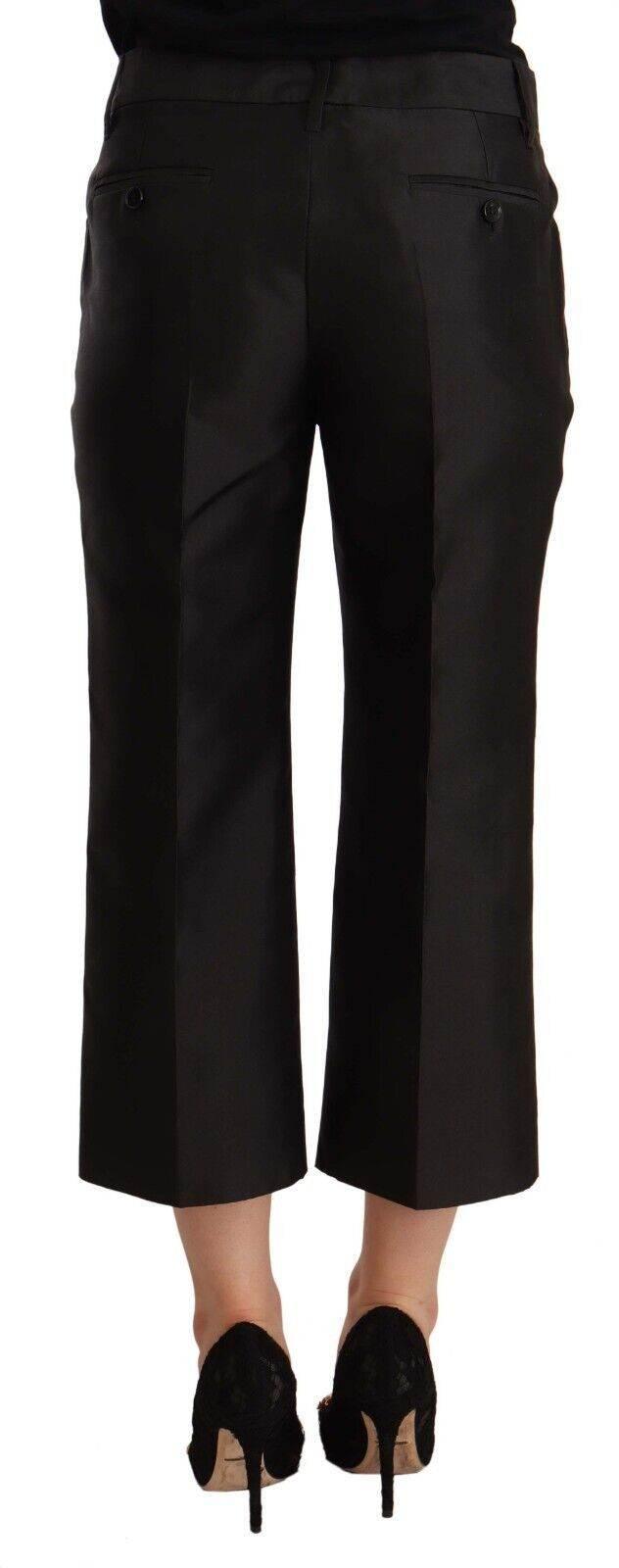 Dolce & Gabbana Black 100% Silk Flared Cropped Pants - Hilstor