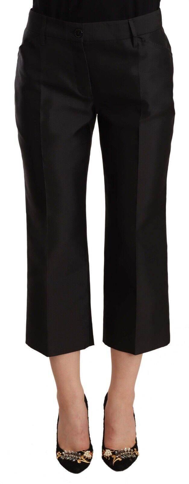 Dolce & Gabbana Black 100% Silk Flared Cropped Pants - Hilstor