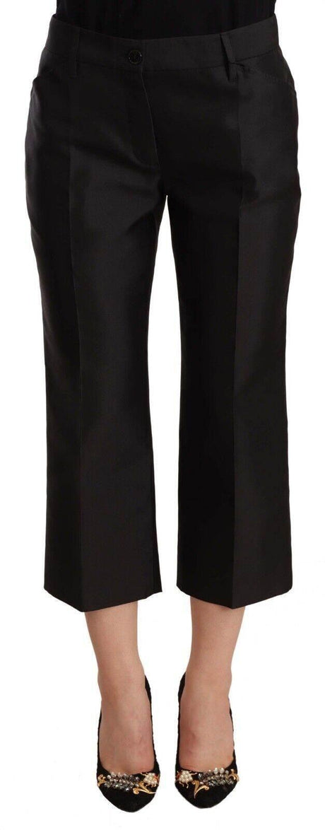 Dolce & Gabbana Black 100% Silk Flared Cropped Pants - Hilstor