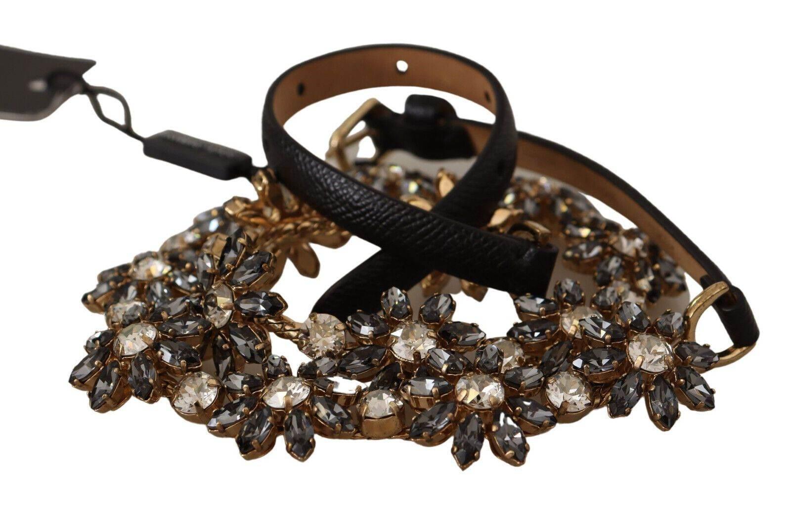 Dolce & Gabbana Elegant Crystal Daisy Chain Leather Belt - Hilstor