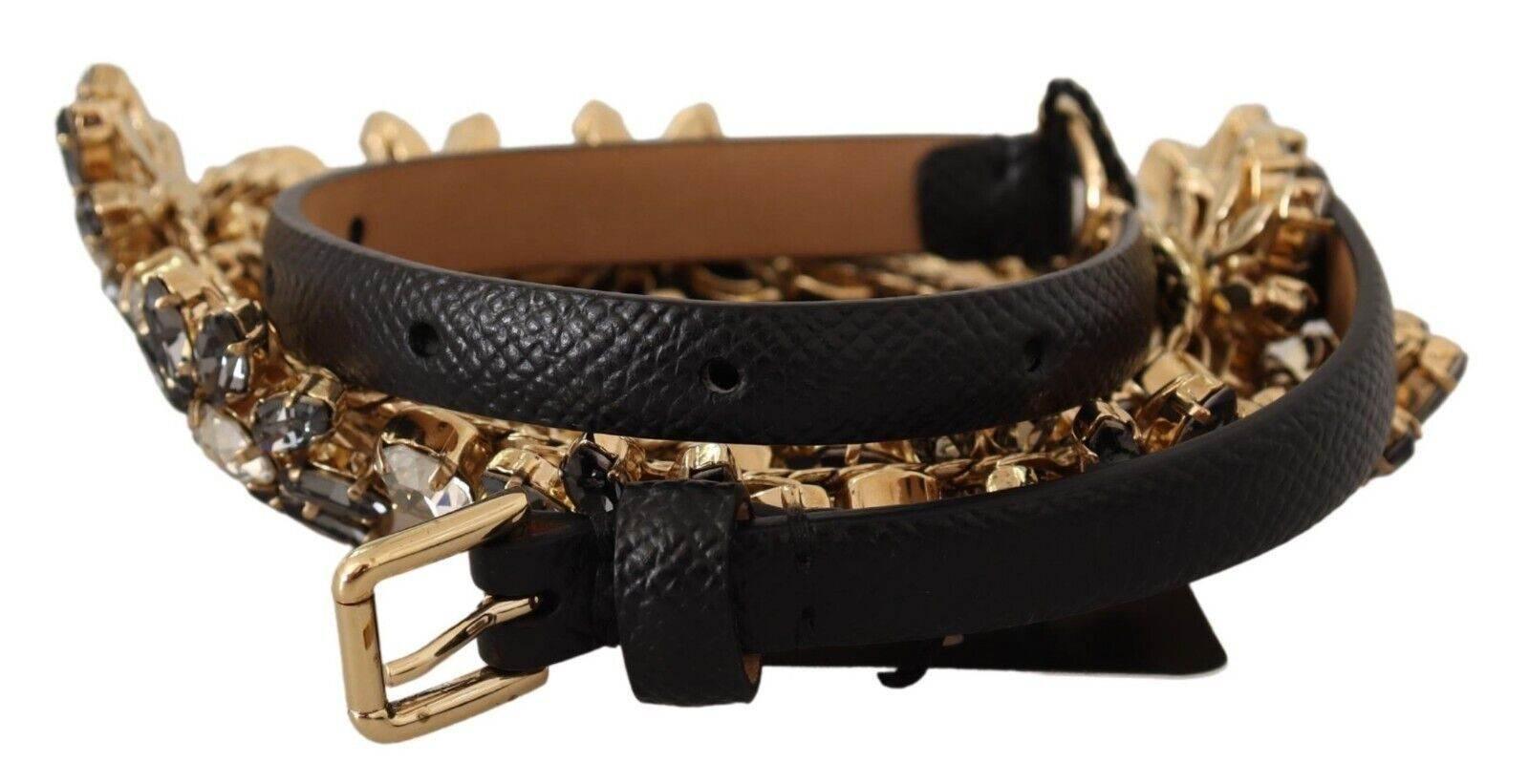 Dolce & Gabbana Elegant Crystal Daisy Chain Leather Belt - Hilstor