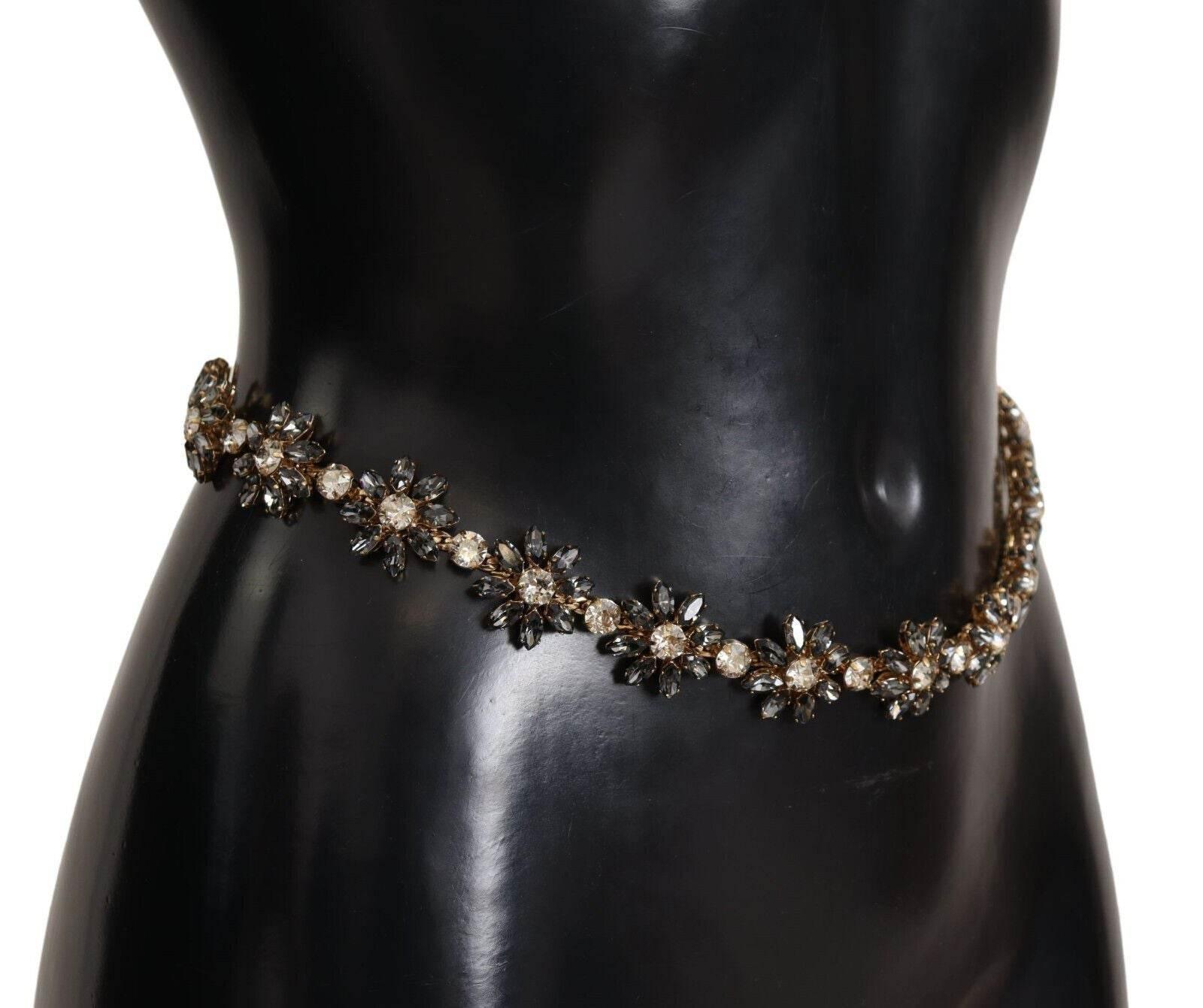 Dolce & Gabbana Elegant Crystal Daisy Chain Leather Belt - Hilstor