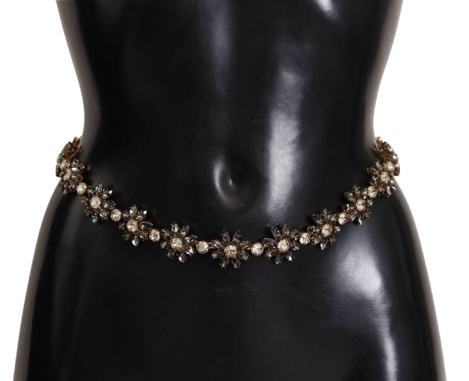Dolce & Gabbana Elegant Crystal Daisy Chain Leather Belt - Hilstor