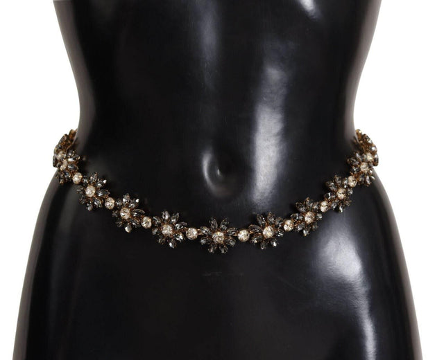 Dolce & Gabbana Elegant Crystal Daisy Chain Leather Belt - Hilstor