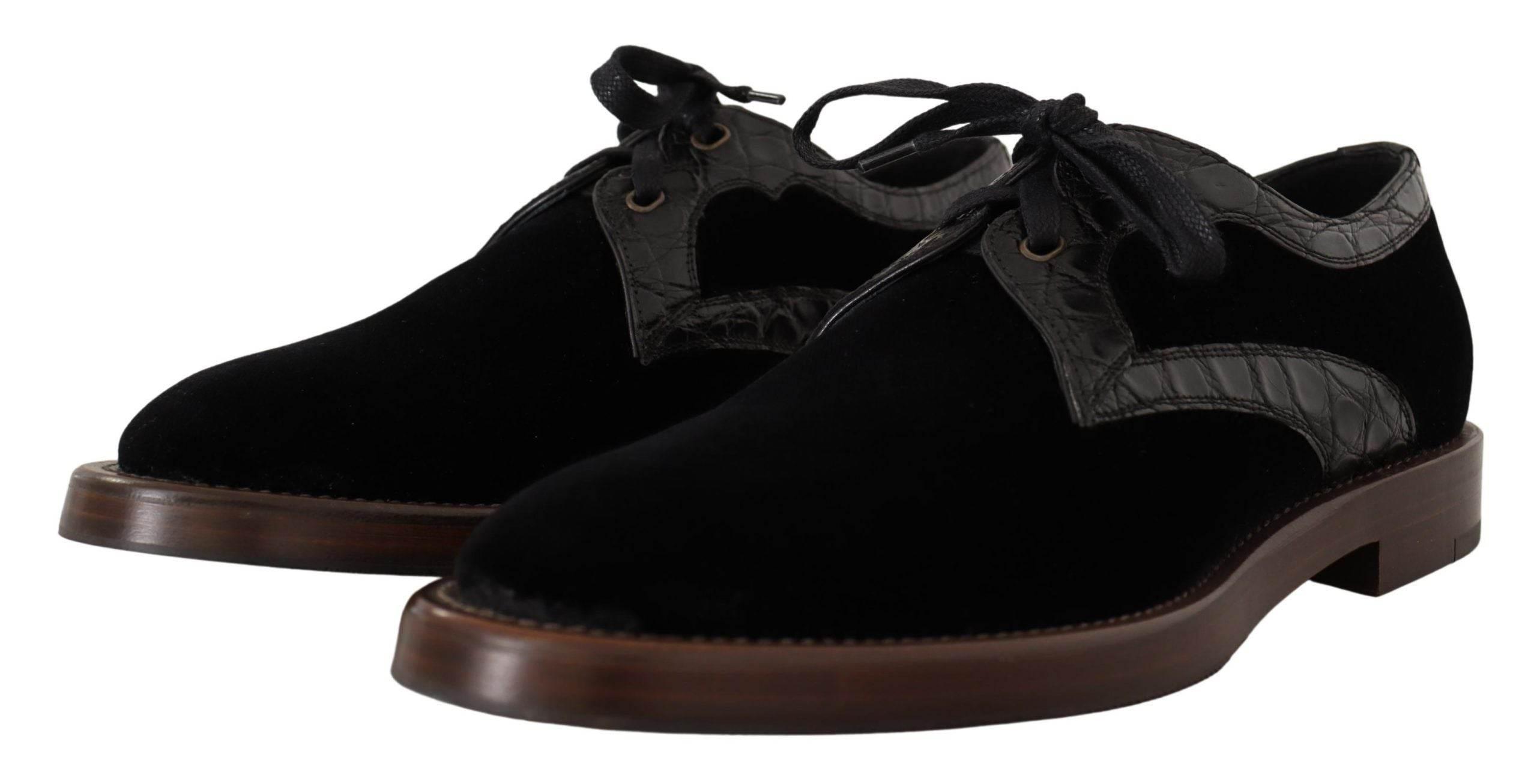 Dolce & Gabbana Elegant Black Velvet & Exotic Leather Dress Shoes - Hilstor
