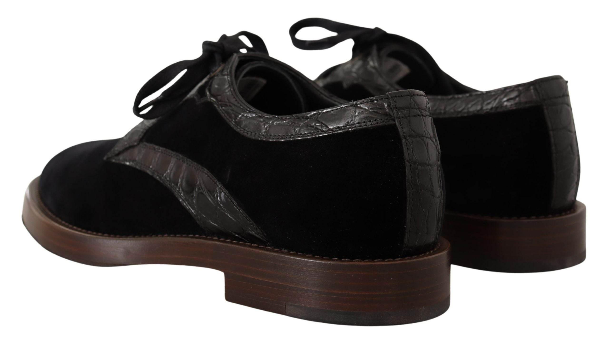 Dolce & Gabbana Elegant Black Velvet & Exotic Leather Dress Shoes - Hilstor
