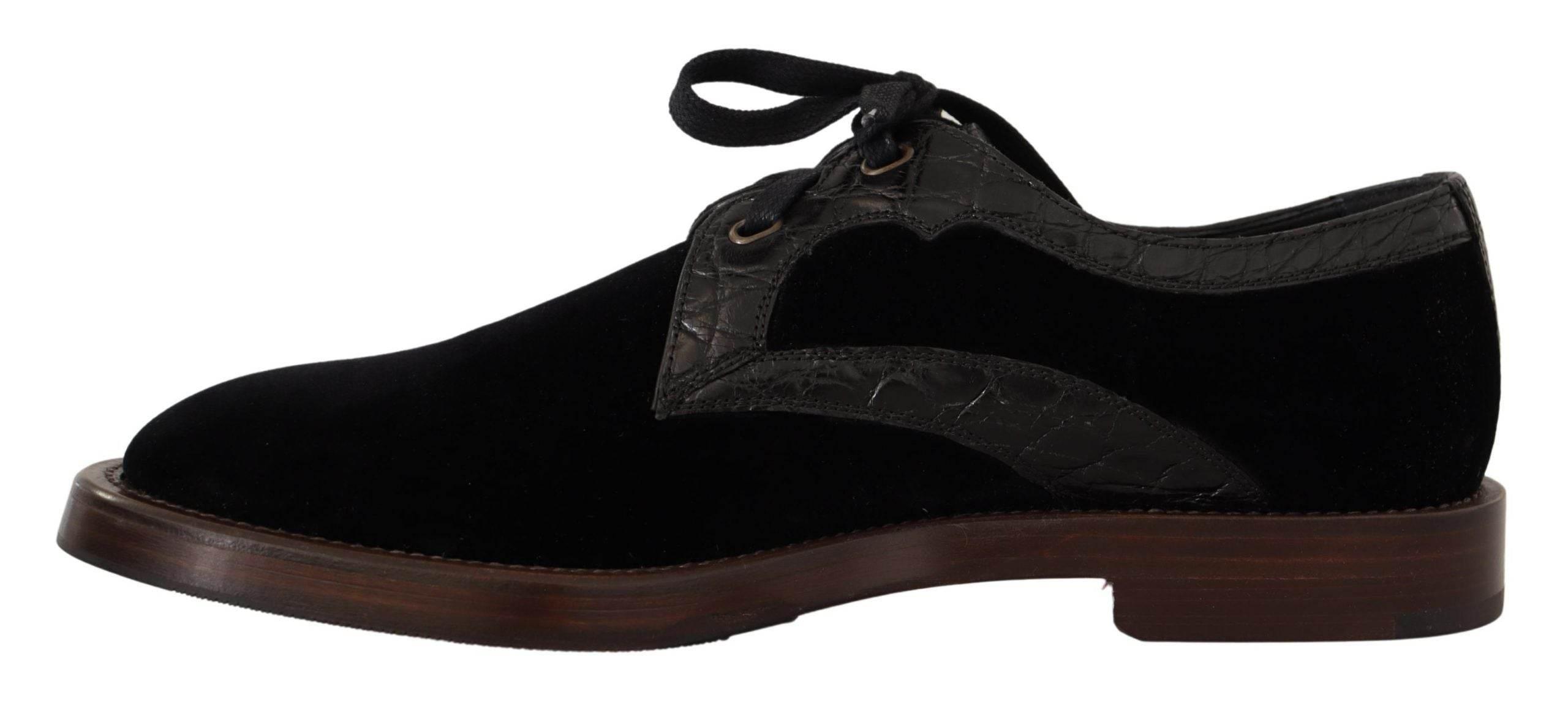 Dolce & Gabbana Elegant Black Velvet & Exotic Leather Dress Shoes - Hilstor