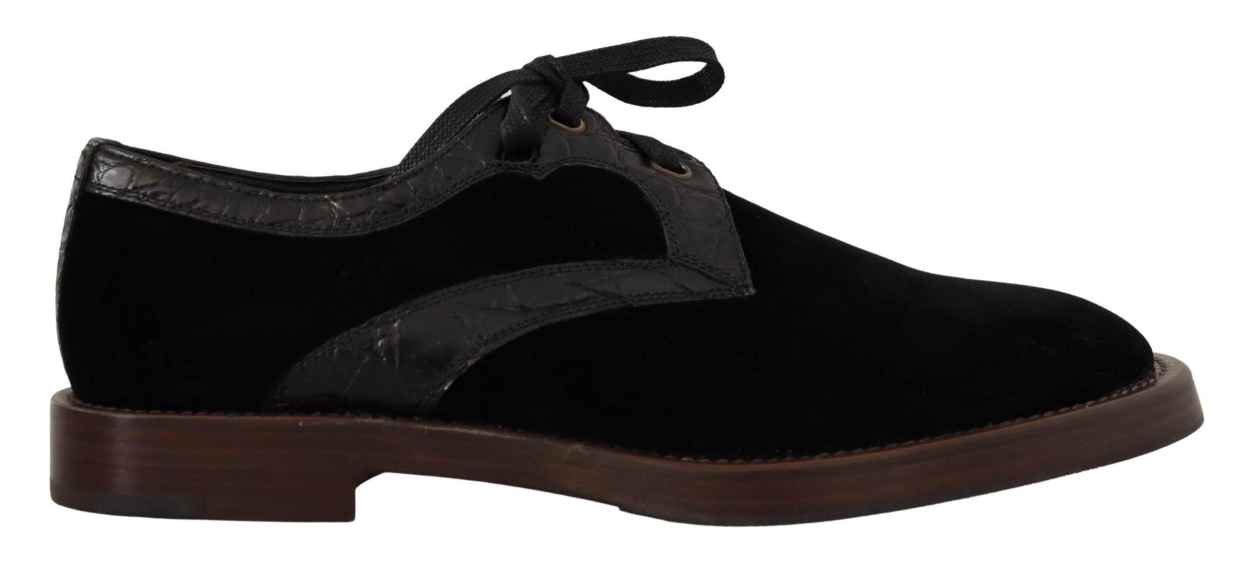 Dolce & Gabbana Elegant Black Velvet & Exotic Leather Dress Shoes - Hilstor