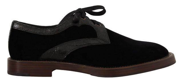 Dolce & Gabbana Elegant Black Velvet & Exotic Leather Dress Shoes - Hilstor