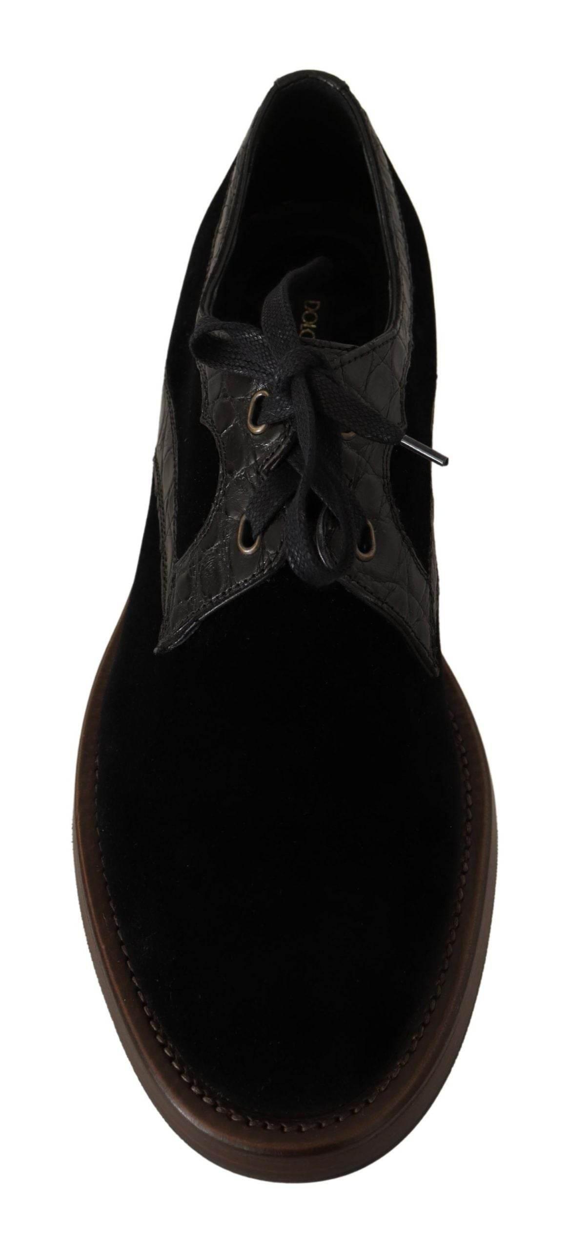 Dolce & Gabbana Elegant Black Velvet & Exotic Leather Dress Shoes - Hilstor