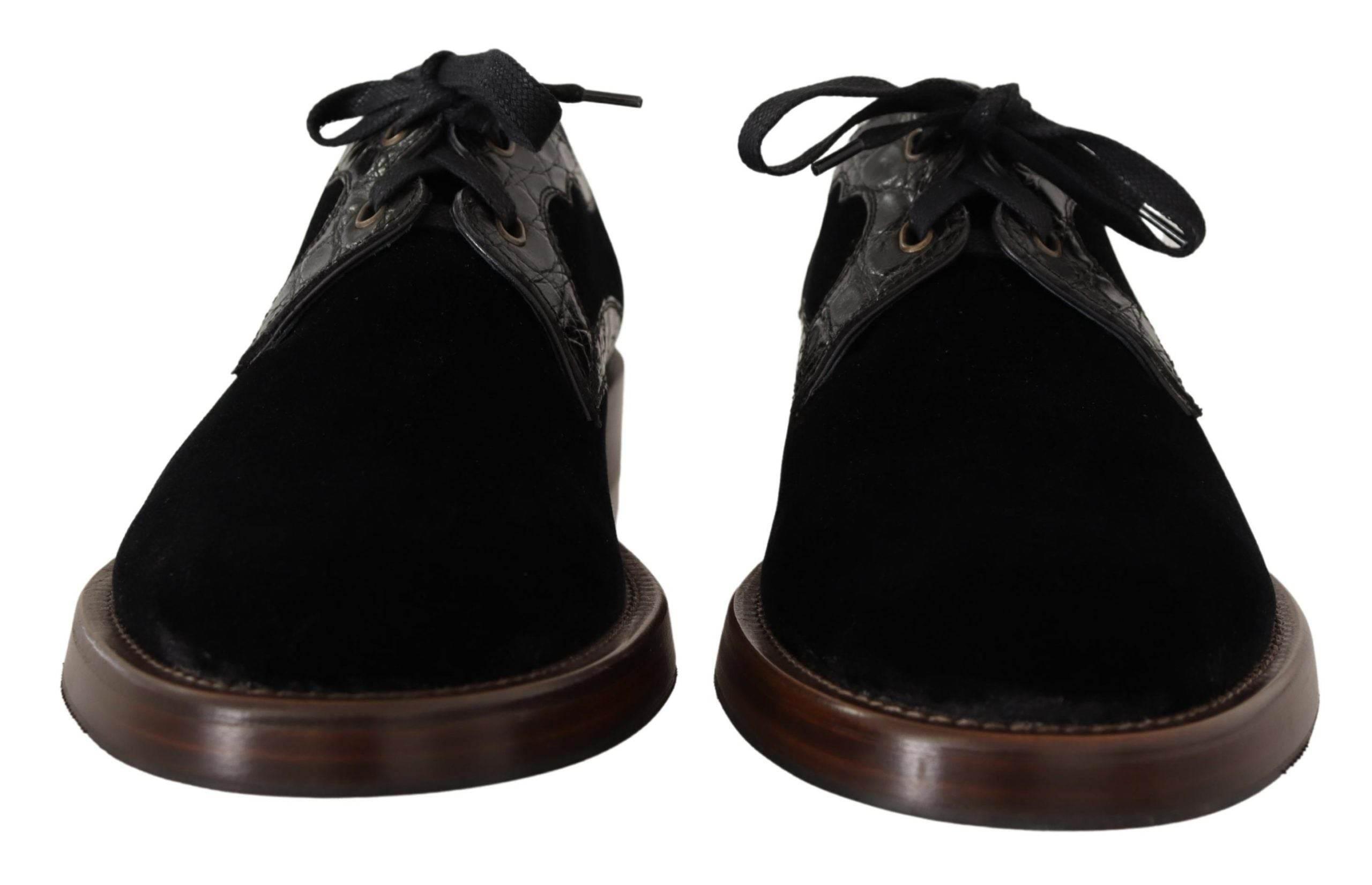 Dolce & Gabbana Elegant Black Velvet & Exotic Leather Dress Shoes - Hilstor