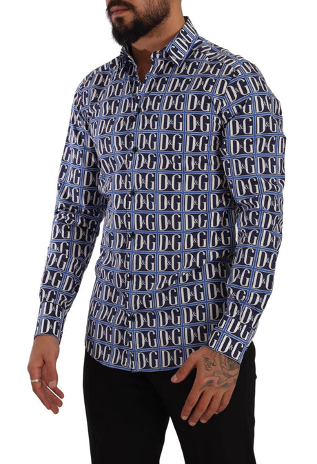 Dolce & Gabbana Slim Fit Blue Logo Cotton Shirt - Hilstor