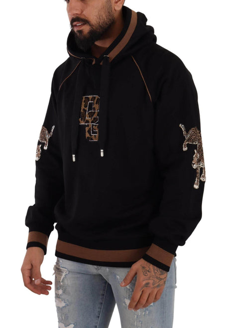 Dolce & Gabbana Black Brown Leopard Cotton Hooded Pullover Sweater - Hilstor