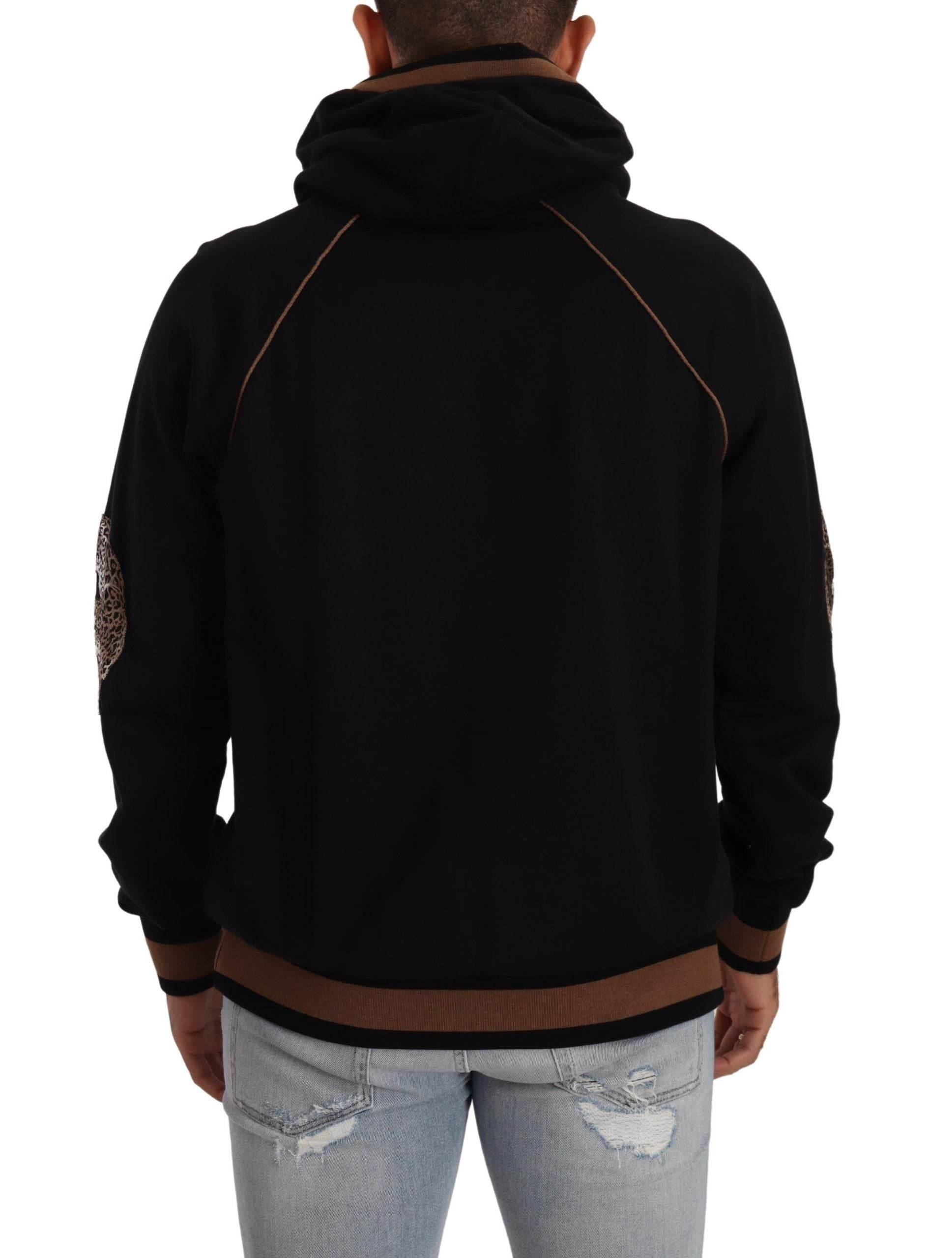 Dolce & Gabbana Black Brown Leopard Cotton Hooded Pullover Sweater - Hilstor