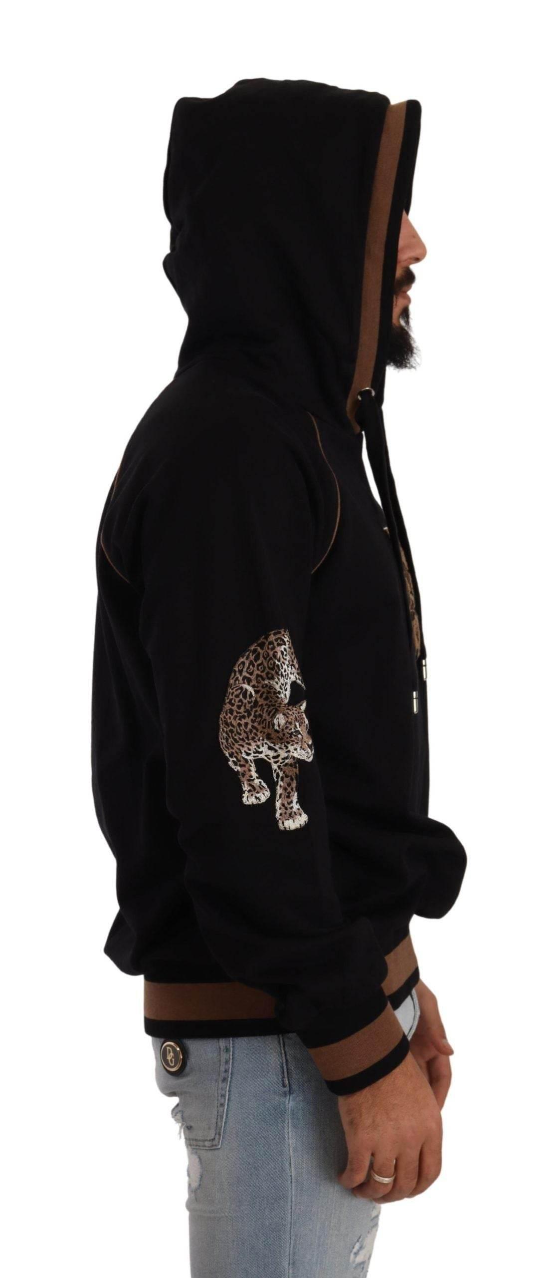 Dolce & Gabbana Black Brown Leopard Cotton Hooded Pullover Sweater - Hilstor