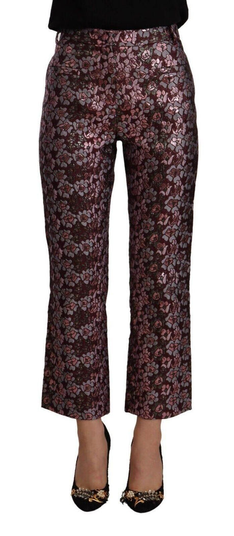 House of Holland Multicolor Floral Jacquard Flared Cropped Pants - Hilstor