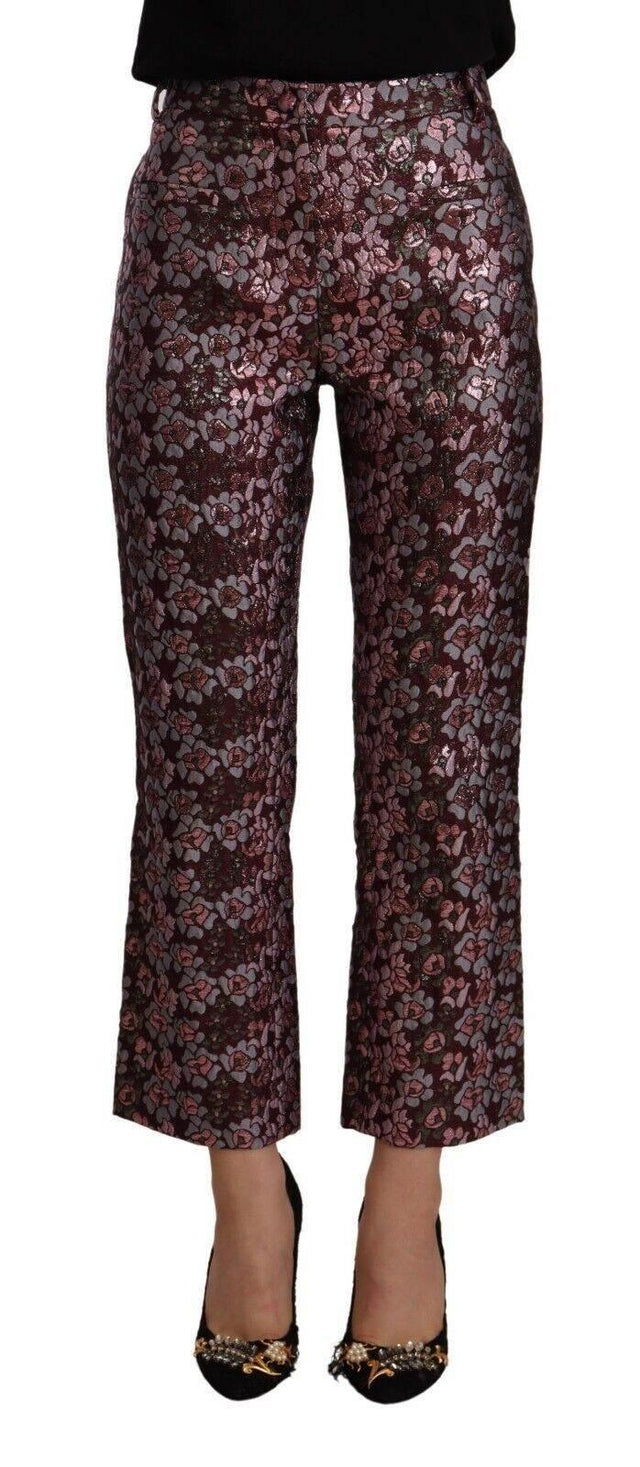 House of Holland Multicolor Floral Jacquard Flared Cropped Pants - Hilstor