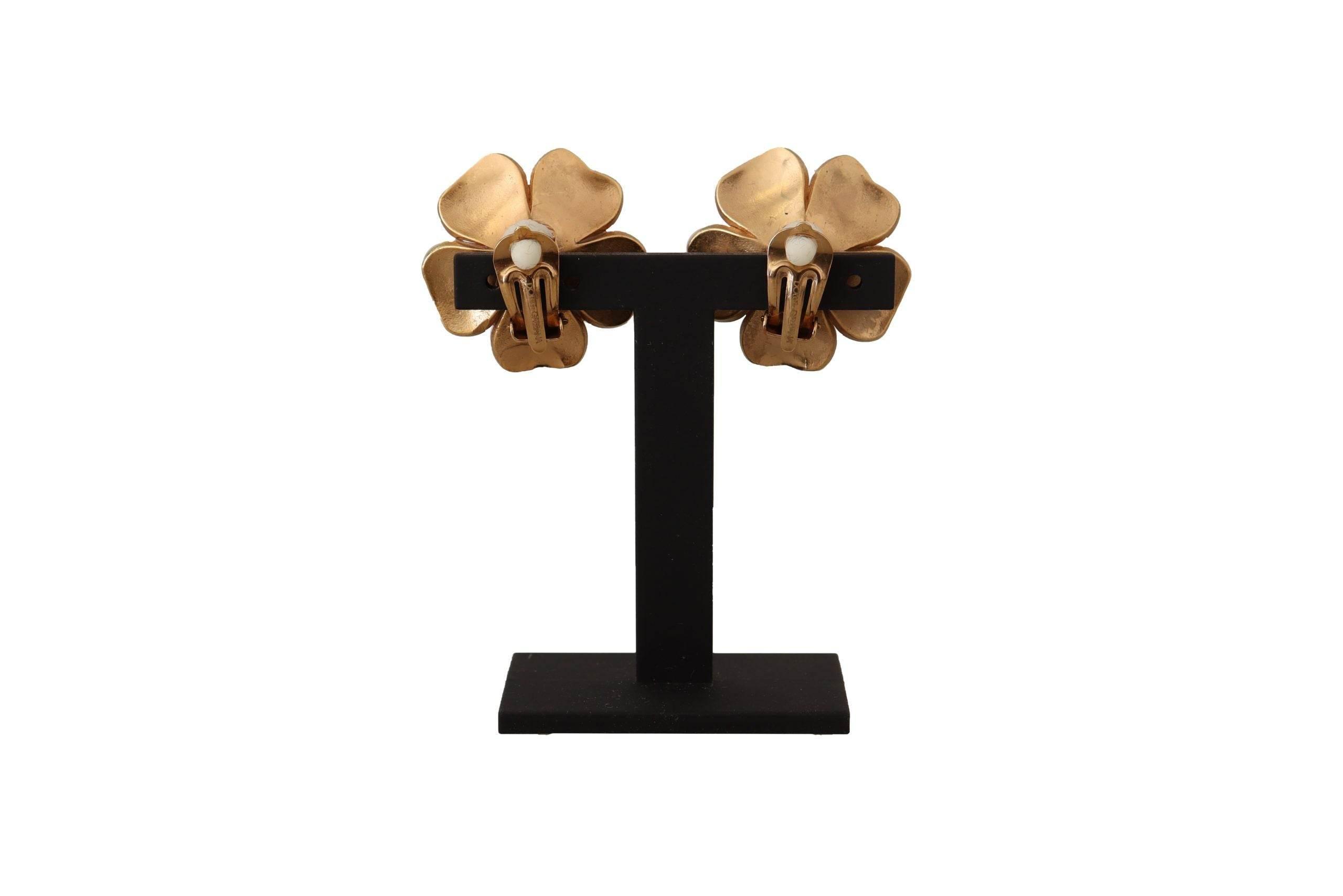 Dolce & Gabbana Elegant Floral Crystal Pearl Clip-On Earrings - Hilstor