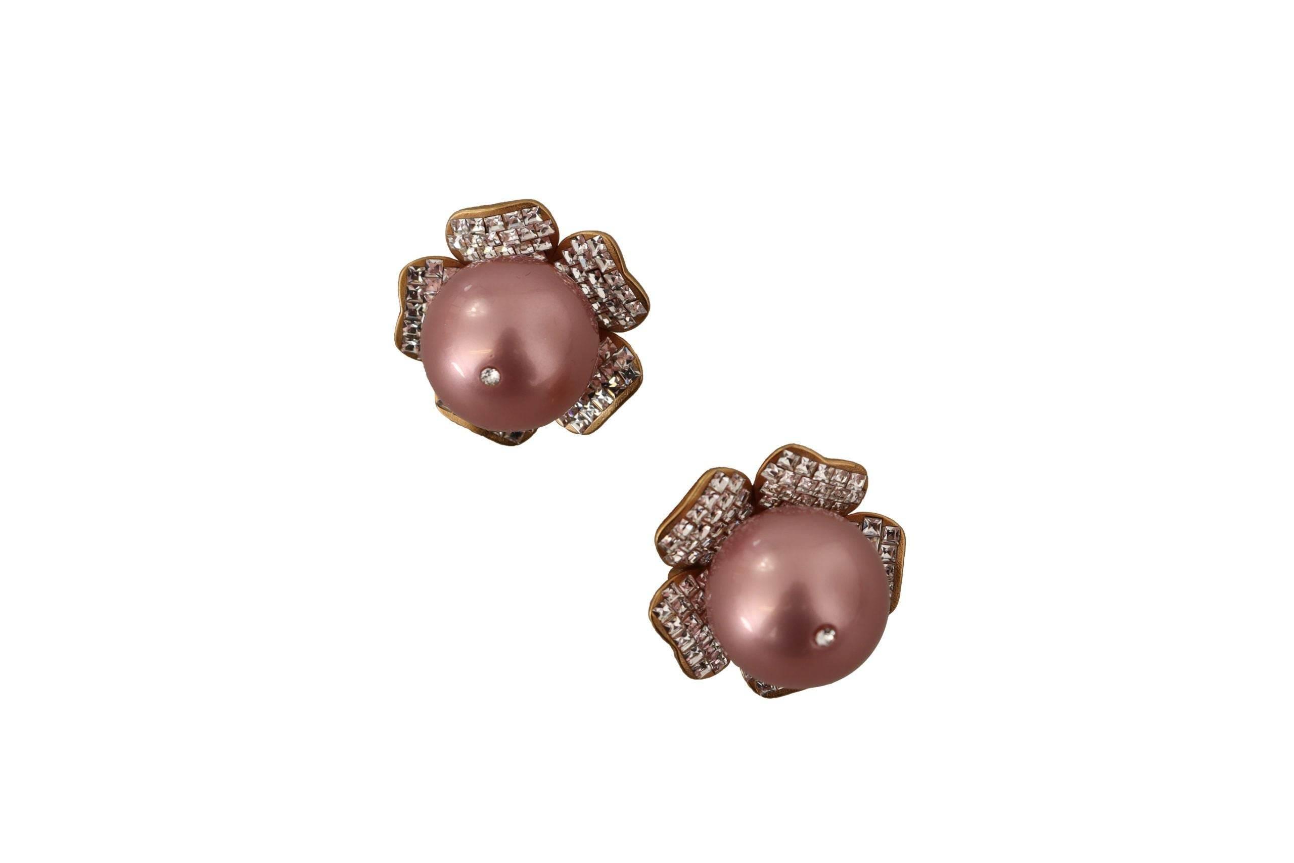 Dolce & Gabbana Elegant Floral Crystal Pearl Clip-On Earrings - Hilstor