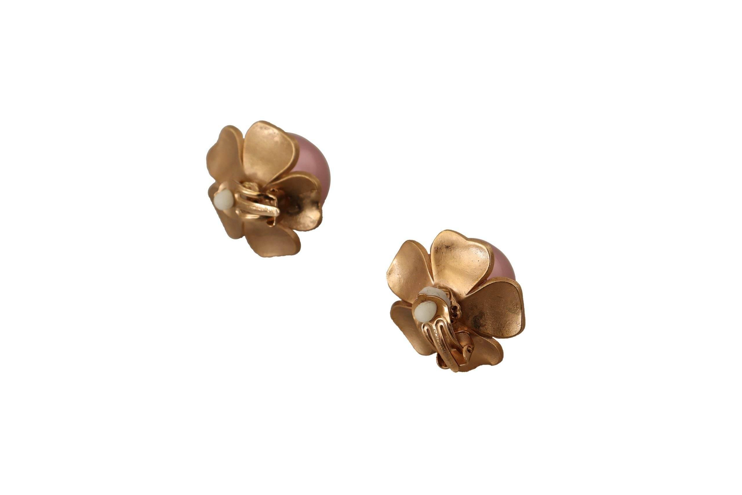 Dolce & Gabbana Elegant Floral Crystal Pearl Clip-On Earrings - Hilstor