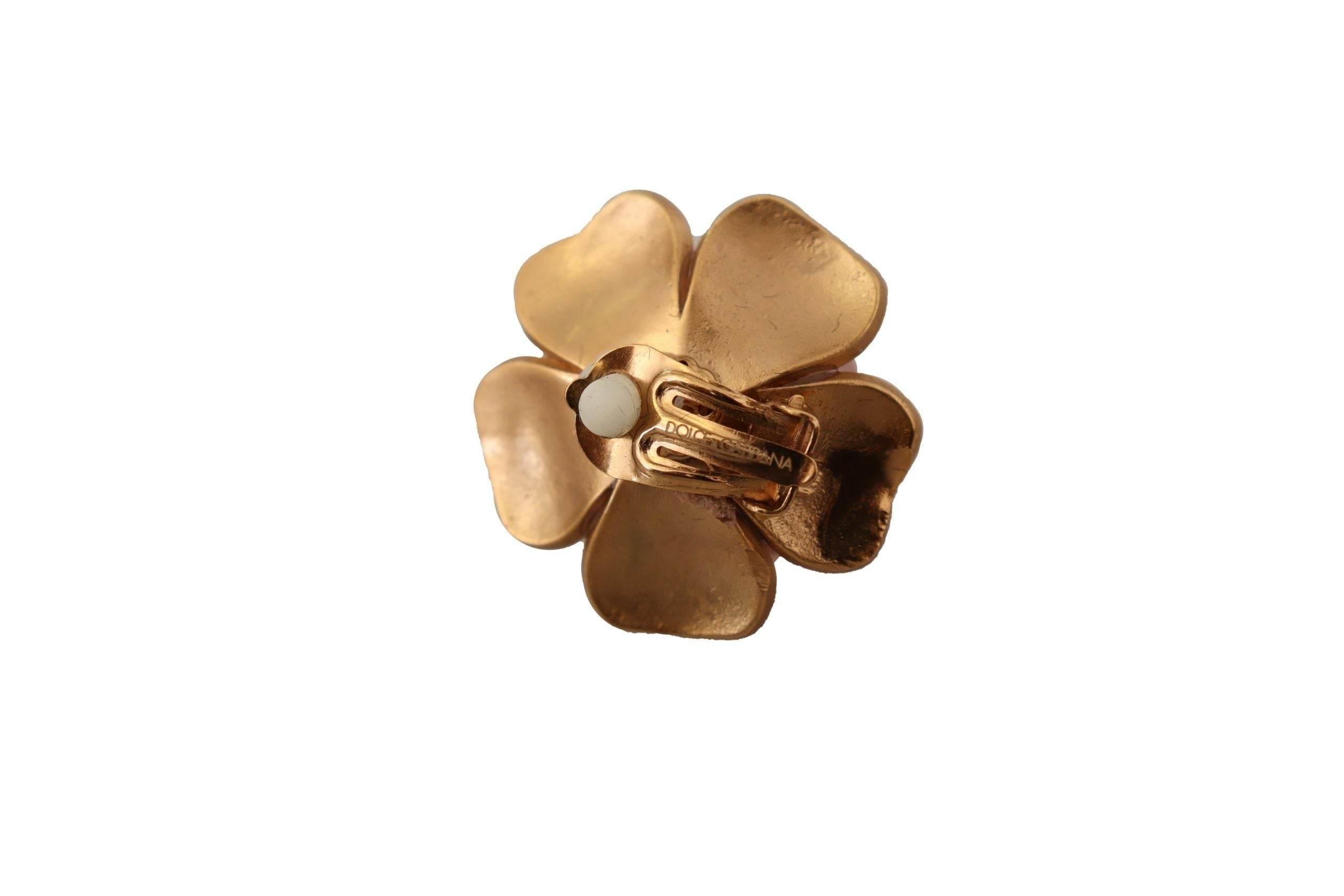 Dolce & Gabbana Elegant Floral Crystal Pearl Clip-On Earrings - Hilstor