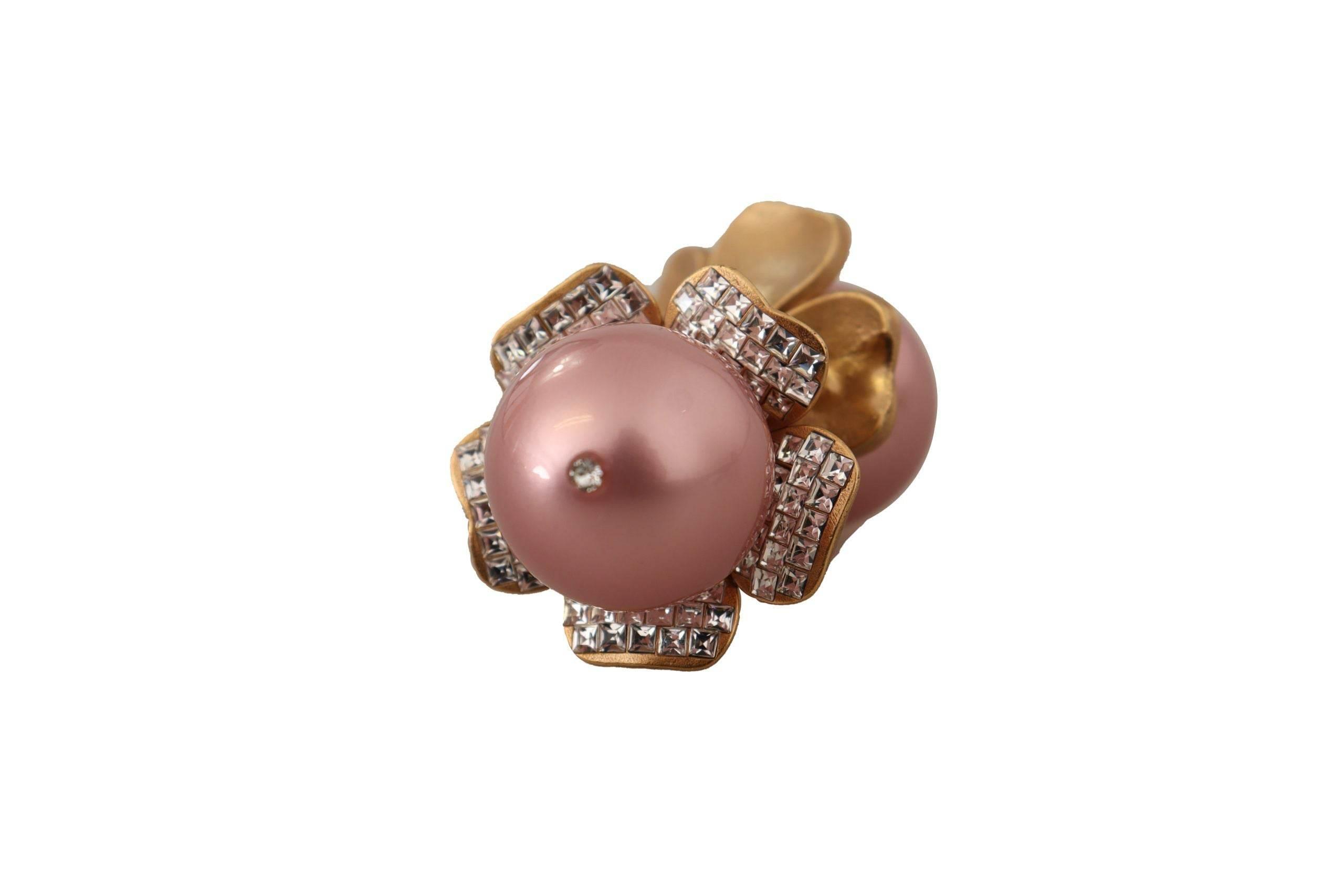 Dolce & Gabbana Elegant Floral Crystal Pearl Clip-On Earrings - Hilstor