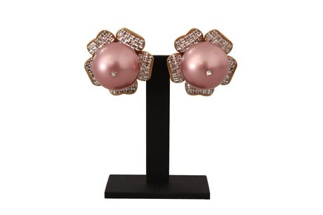 Dolce & Gabbana Elegant Floral Crystal Pearl Clip-On Earrings - Hilstor