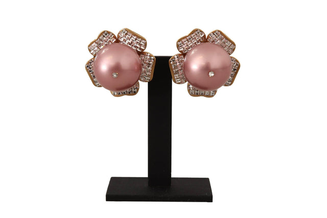 Dolce & Gabbana Elegant Floral Crystal Pearl Clip-On Earrings - Hilstor