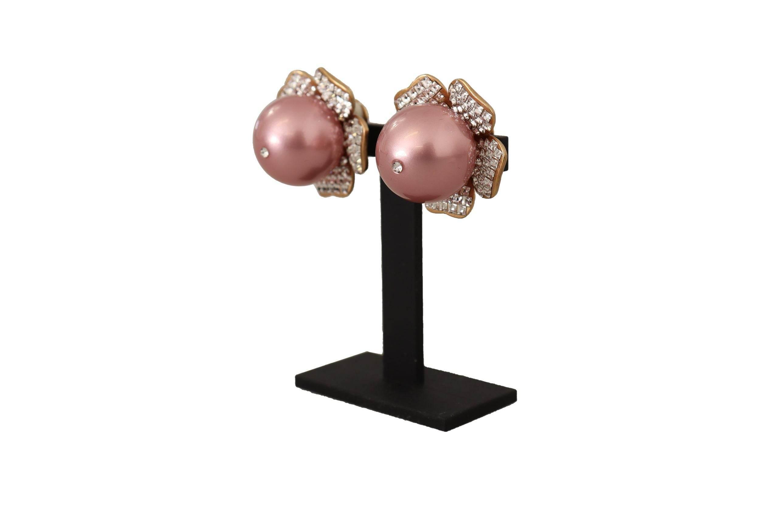Dolce & Gabbana Elegant Floral Crystal Pearl Clip-On Earrings - Hilstor