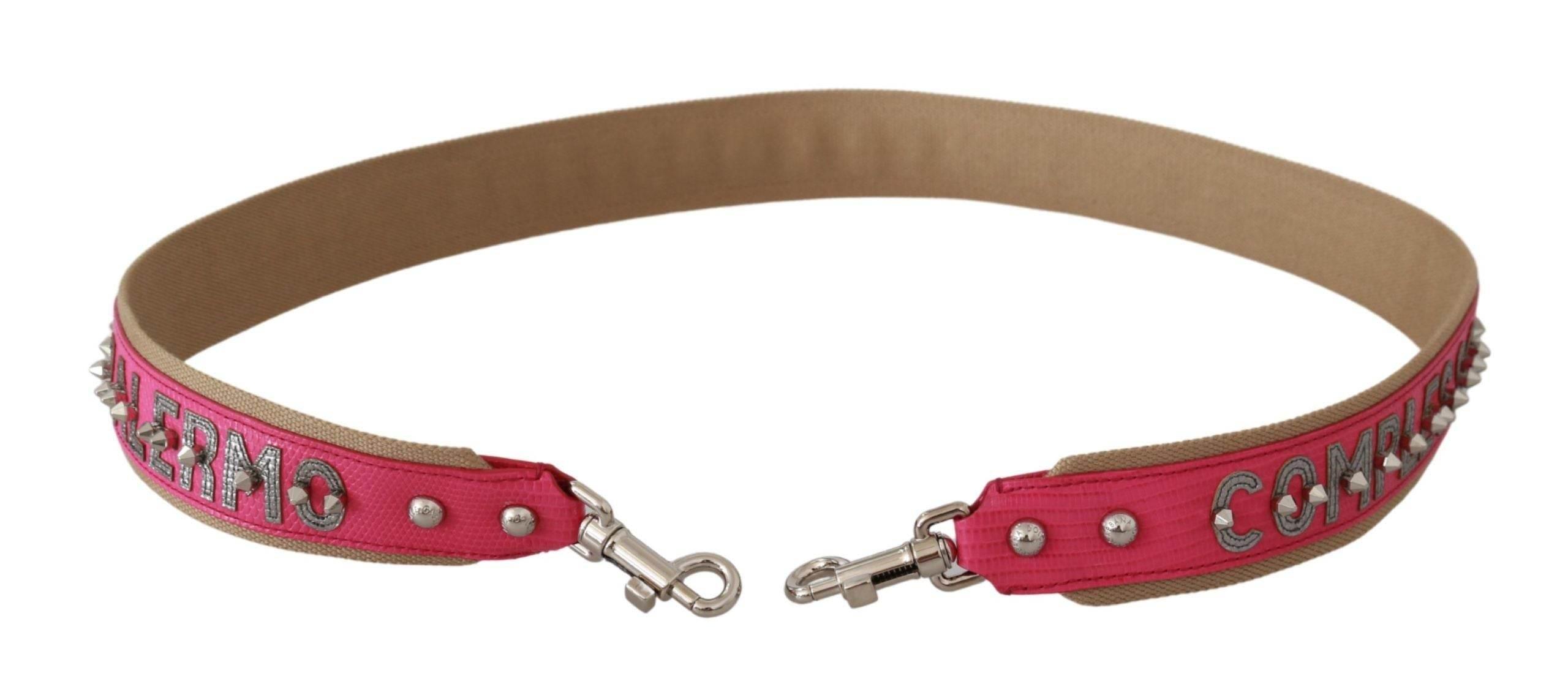 Dolce & Gabbana Pink Leather Shoulder Strap with Silver Details - Hilstor