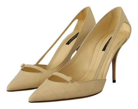 Dolce & Gabbana Chic Pointed Toe Leather Pumps in Sunshine Yellow - Hilstor