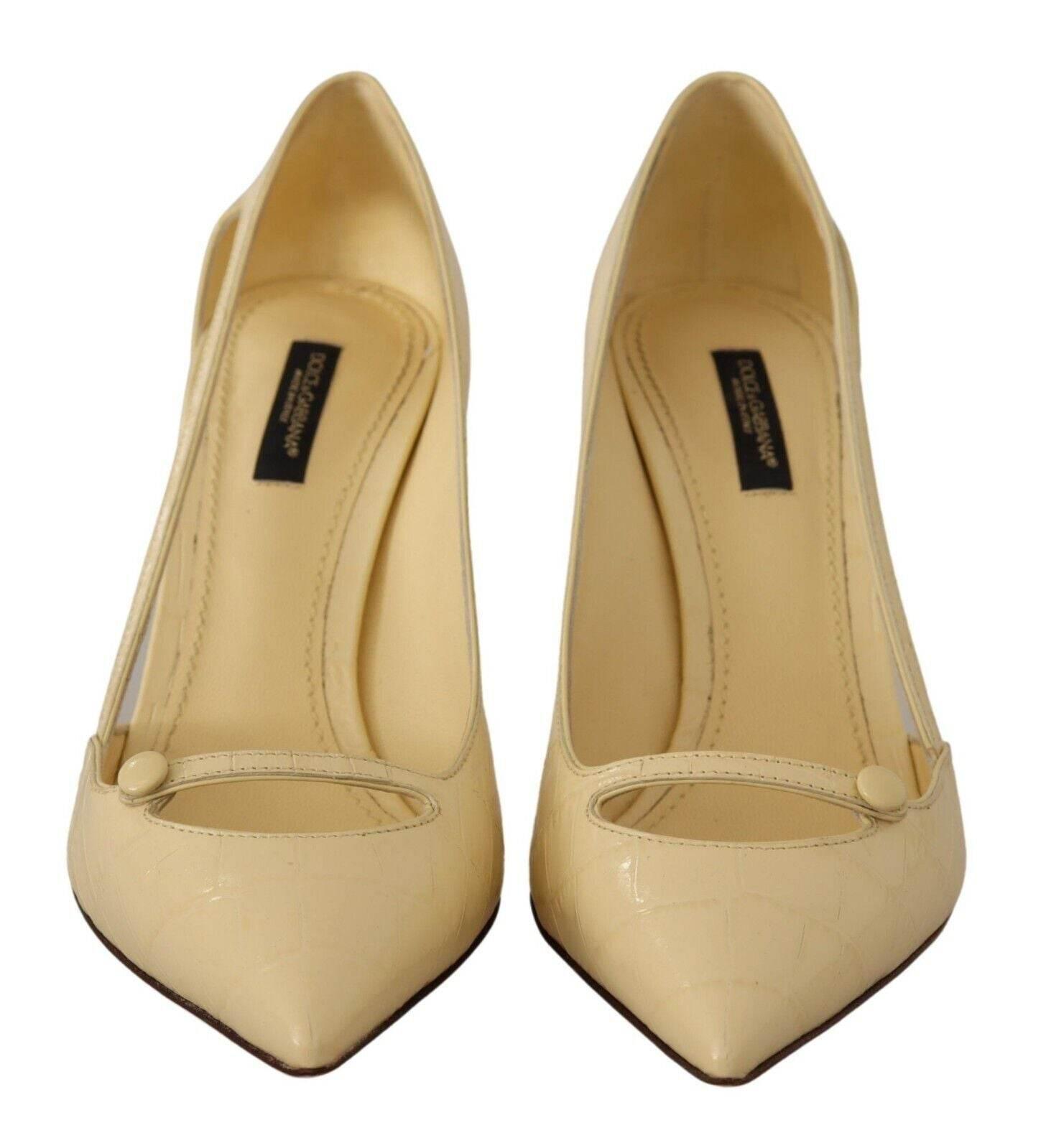 Dolce & Gabbana Chic Pointed Toe Leather Pumps in Sunshine Yellow - Hilstor
