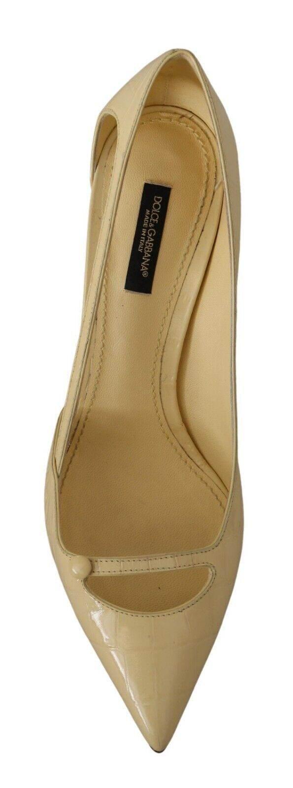 Dolce & Gabbana Chic Pointed Toe Leather Pumps in Sunshine Yellow - Hilstor