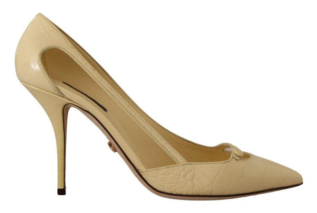 Dolce & Gabbana Chic Pointed Toe Leather Pumps in Sunshine Yellow - Hilstor