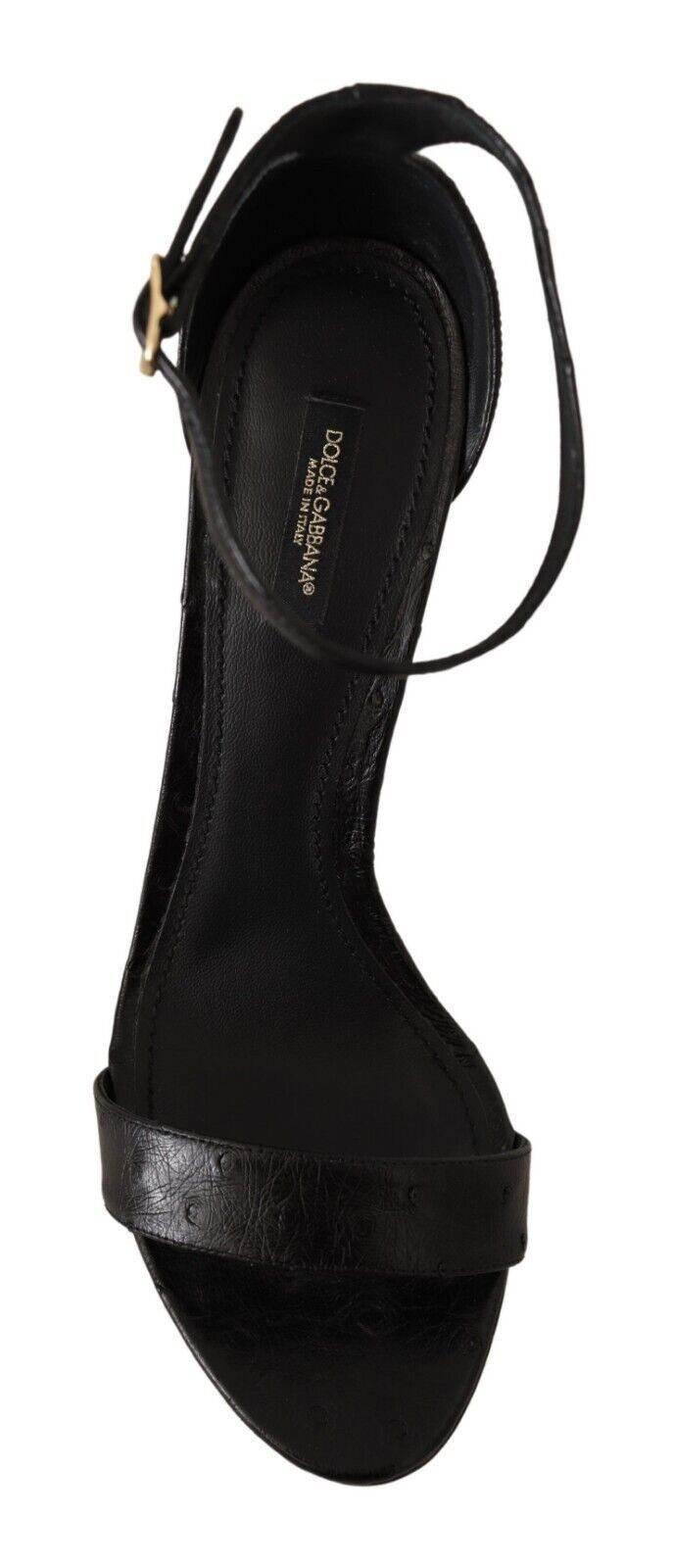 Dolce & Gabbana Black Ostrich Ankle Strap Heels Sandals Shoes - Hilstor