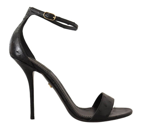 Dolce & Gabbana Black Ostrich Ankle Strap Heels Sandals Shoes - Hilstor