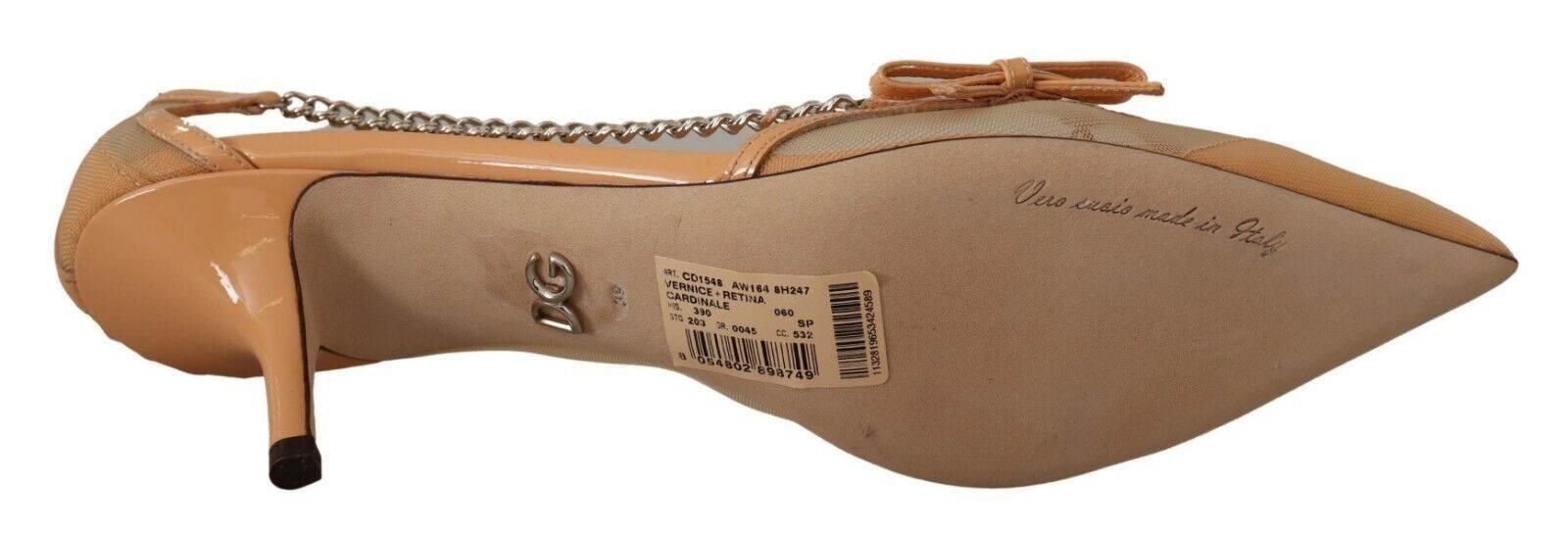 Dolce & Gabbana Elegant Beige Mesh Pumps with Silver Chains - Hilstor