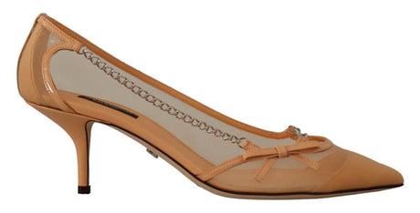 Dolce & Gabbana Elegant Beige Mesh Pumps with Silver Chains - Hilstor