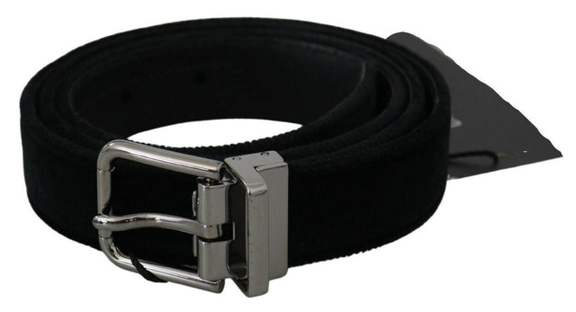 Dolce & Gabbana Black Velvet Leather Silver Buckle Belt - Hilstor
