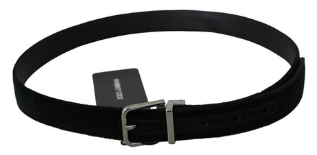 Dolce & Gabbana Black Velvet Leather Silver Buckle Belt - Hilstor