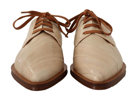 Dolce & Gabbana Elegant Beige Eel Leather Formal Flats - Hilstor