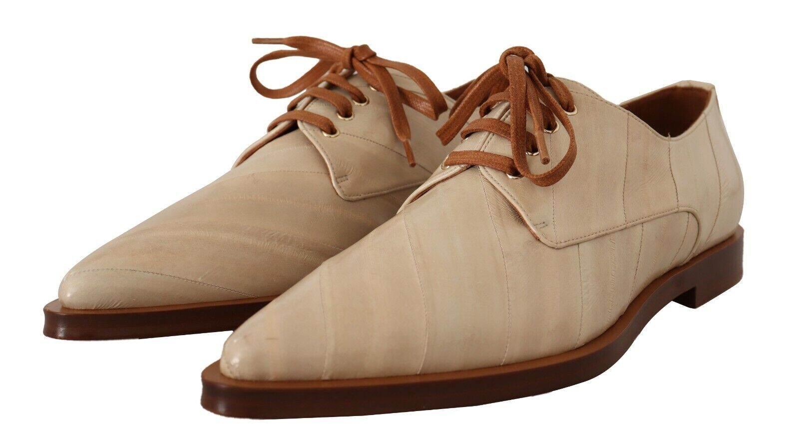 Dolce & Gabbana Elegant Beige Eel Leather Formal Flats - Hilstor