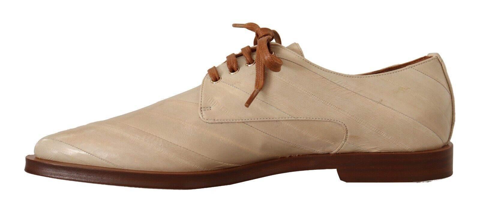 Dolce & Gabbana Elegant Beige Eel Leather Formal Flats - Hilstor