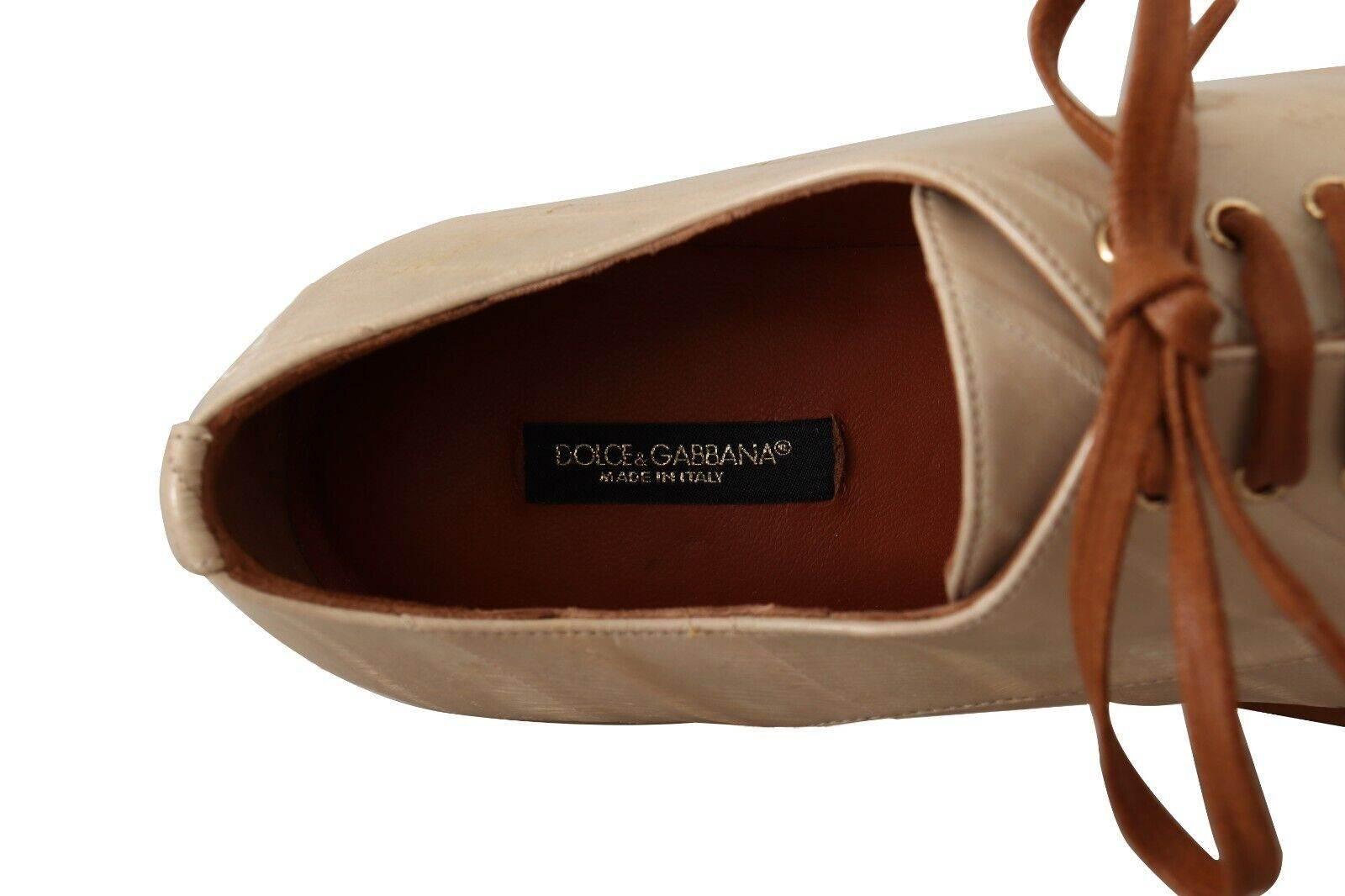 Dolce & Gabbana Elegant Beige Eel Leather Formal Flats - Hilstor