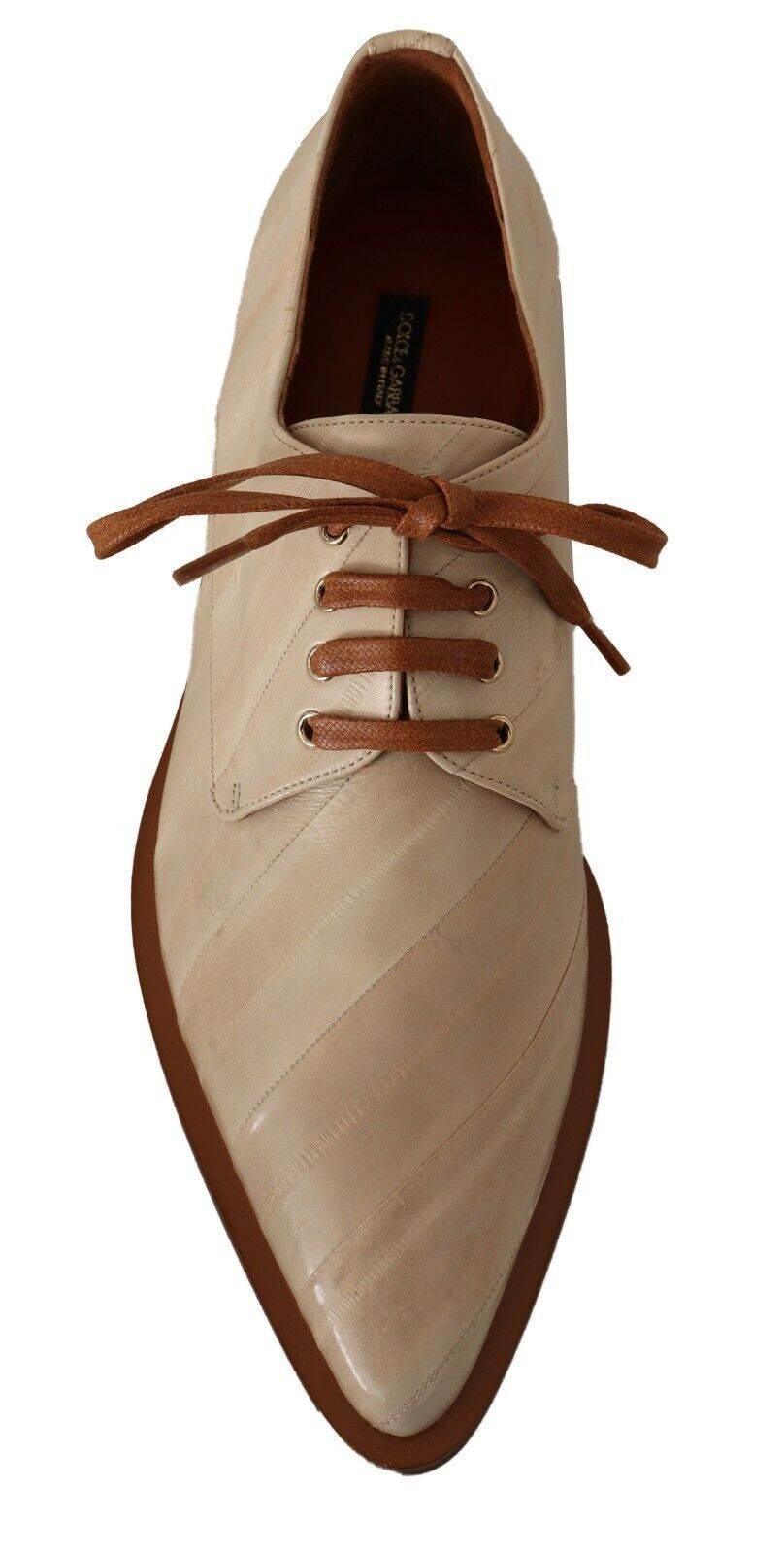 Dolce & Gabbana Elegant Beige Eel Leather Formal Flats - Hilstor