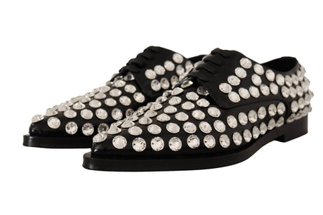 Dolce & Gabbana Crystal-Embellished Leather Formal Flats - Hilstor
