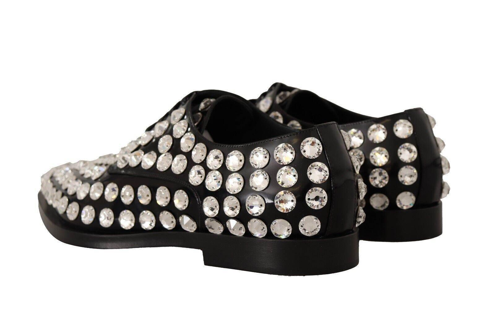 Dolce & Gabbana Crystal-Embellished Leather Formal Flats - Hilstor
