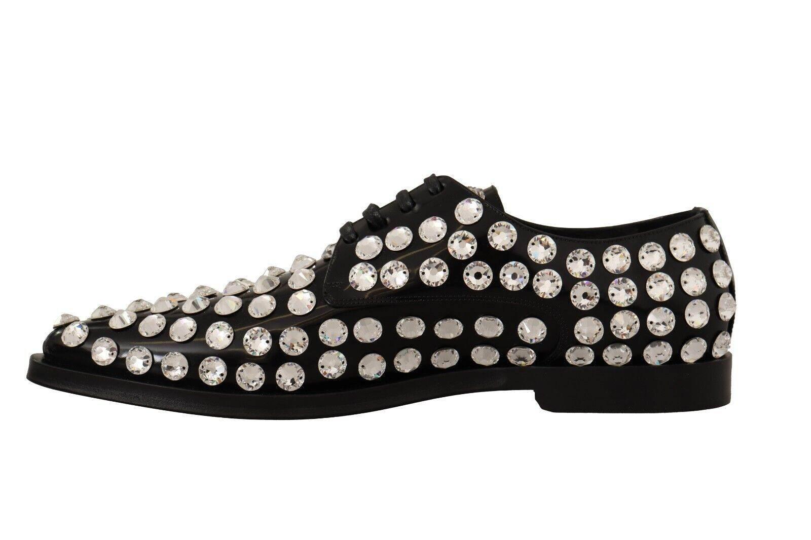 Dolce & Gabbana Crystal-Embellished Leather Formal Flats - Hilstor